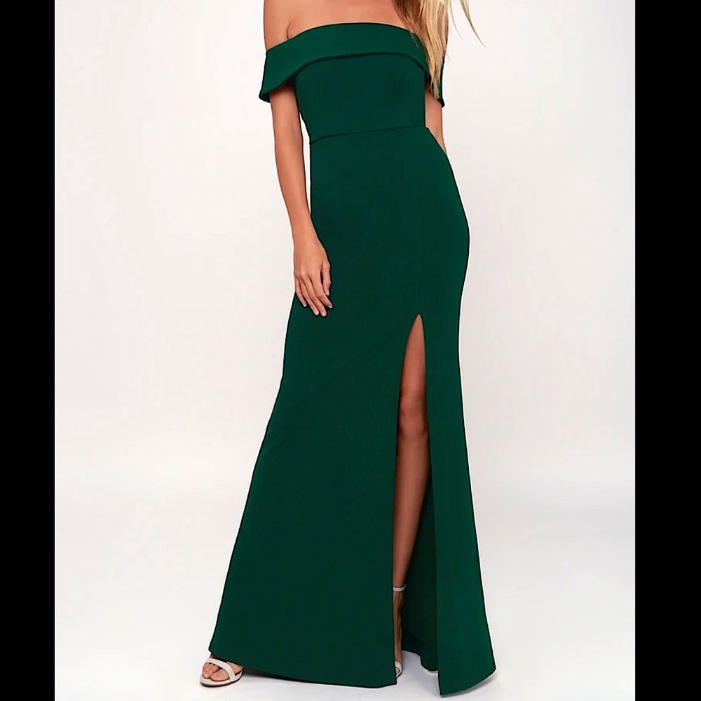 Lulu’s Aveline Forest Green Off-the-Shoulder Maxi Dress